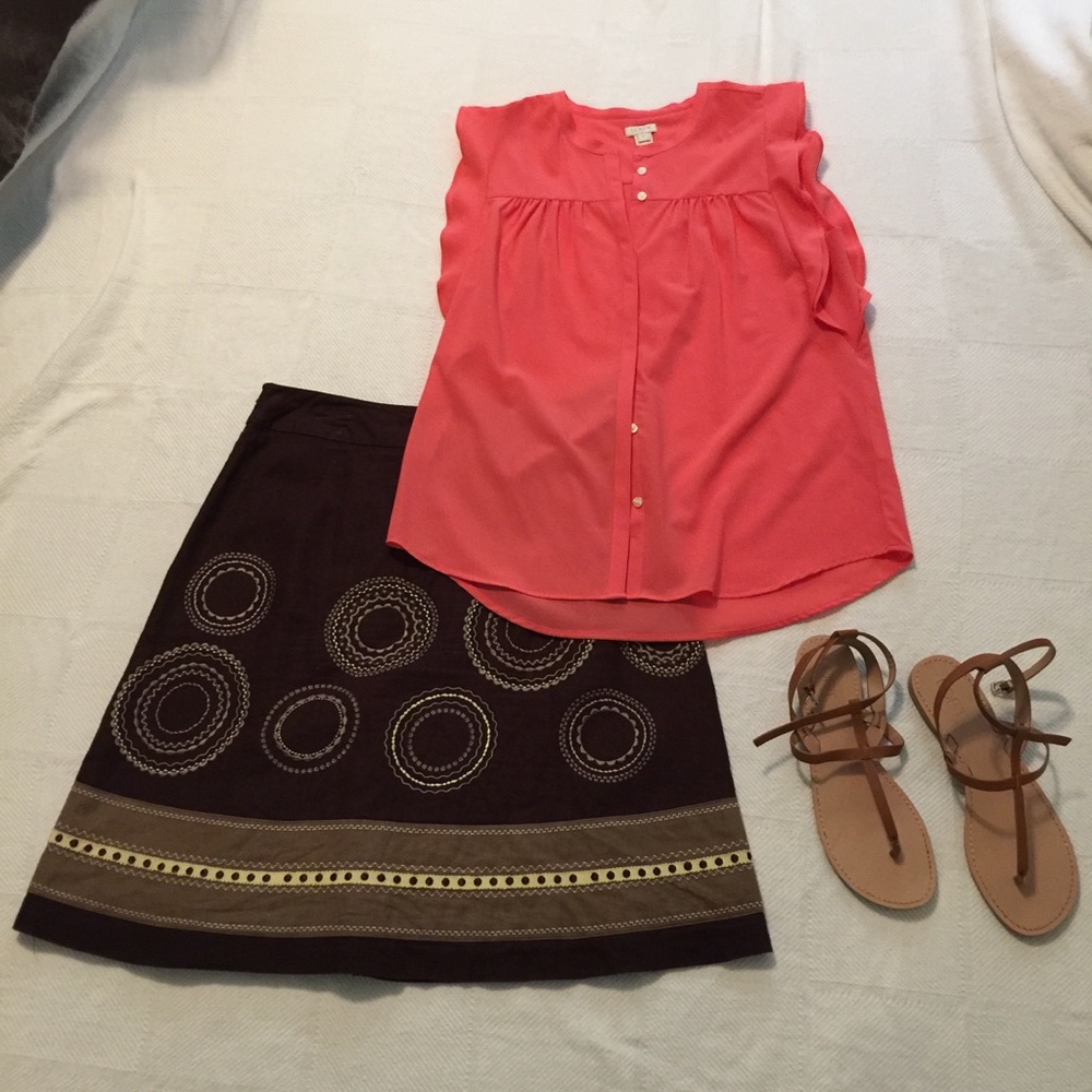 Talbots Embroidered Linen Skirt 6P
